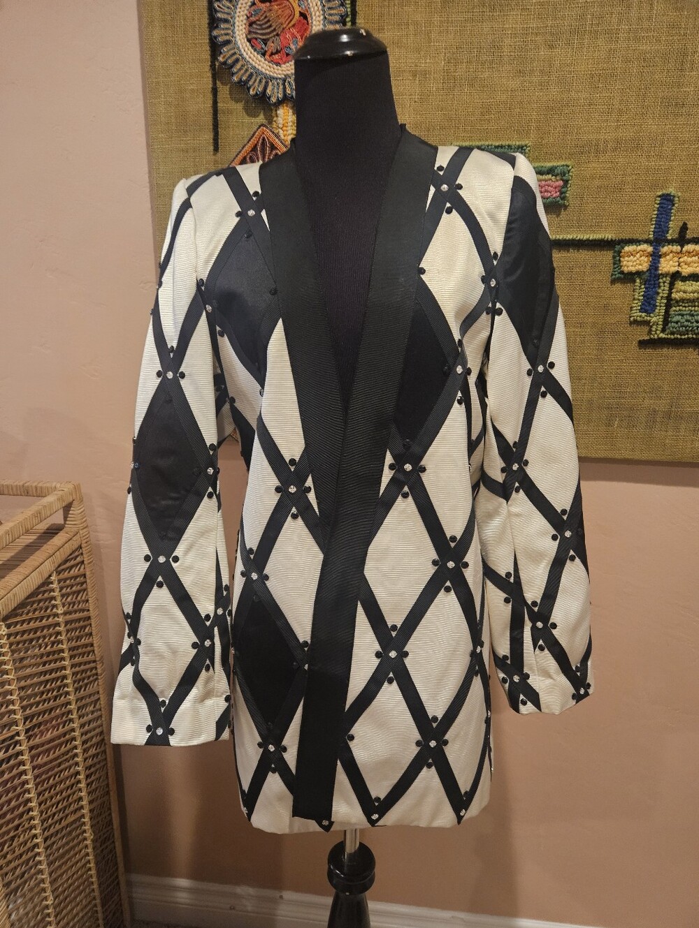Gorgeous Black & White Diamond Cut "Michael Casey" 80s Formal Jacket